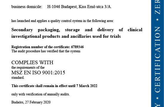 Clinpack ISO 9001 2015 Certificate